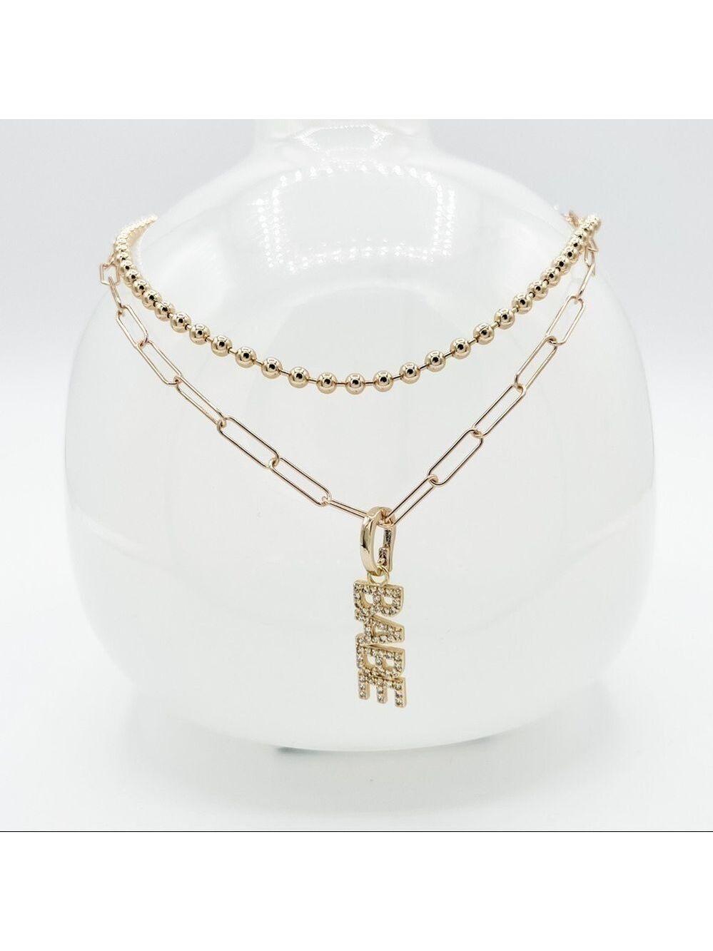 𝅺gold layering BABE necklace with ball chain
